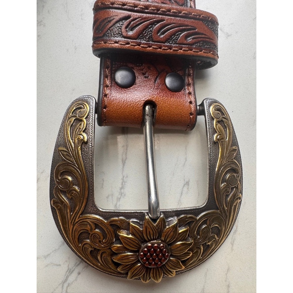Ariat Womens Brown Leather Sunflower Tooled Western Belt XL A1533508 - Picture 4 of 6